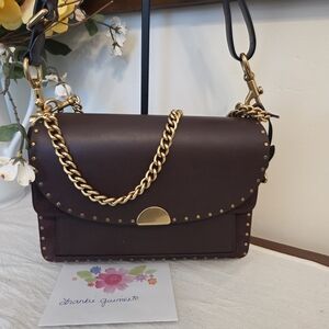 Coach Dark Brown Leather Shoulder Bag with Gold Chain Hardware